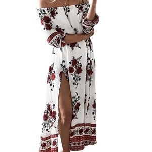 Off the Shoulder Split Maxi Dress